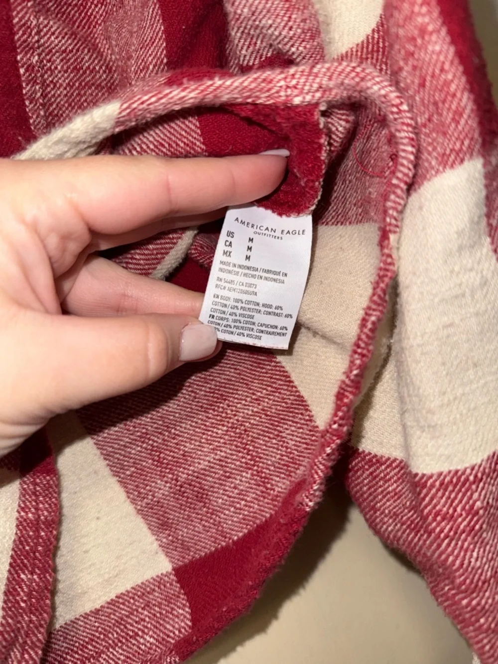 American Eagle Outfitters Red & Cream Plaid Hooded Button-Down - Cropped - Picture 4 of 8